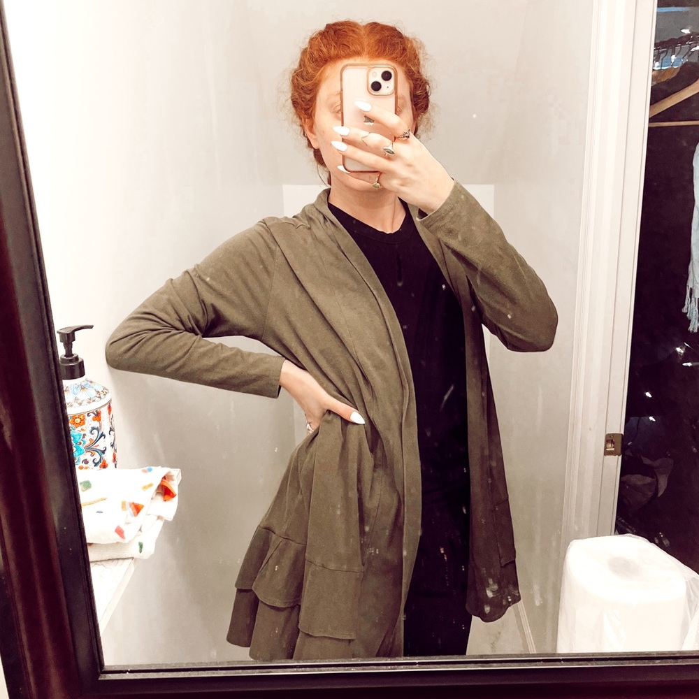 army green ruffle cardigan